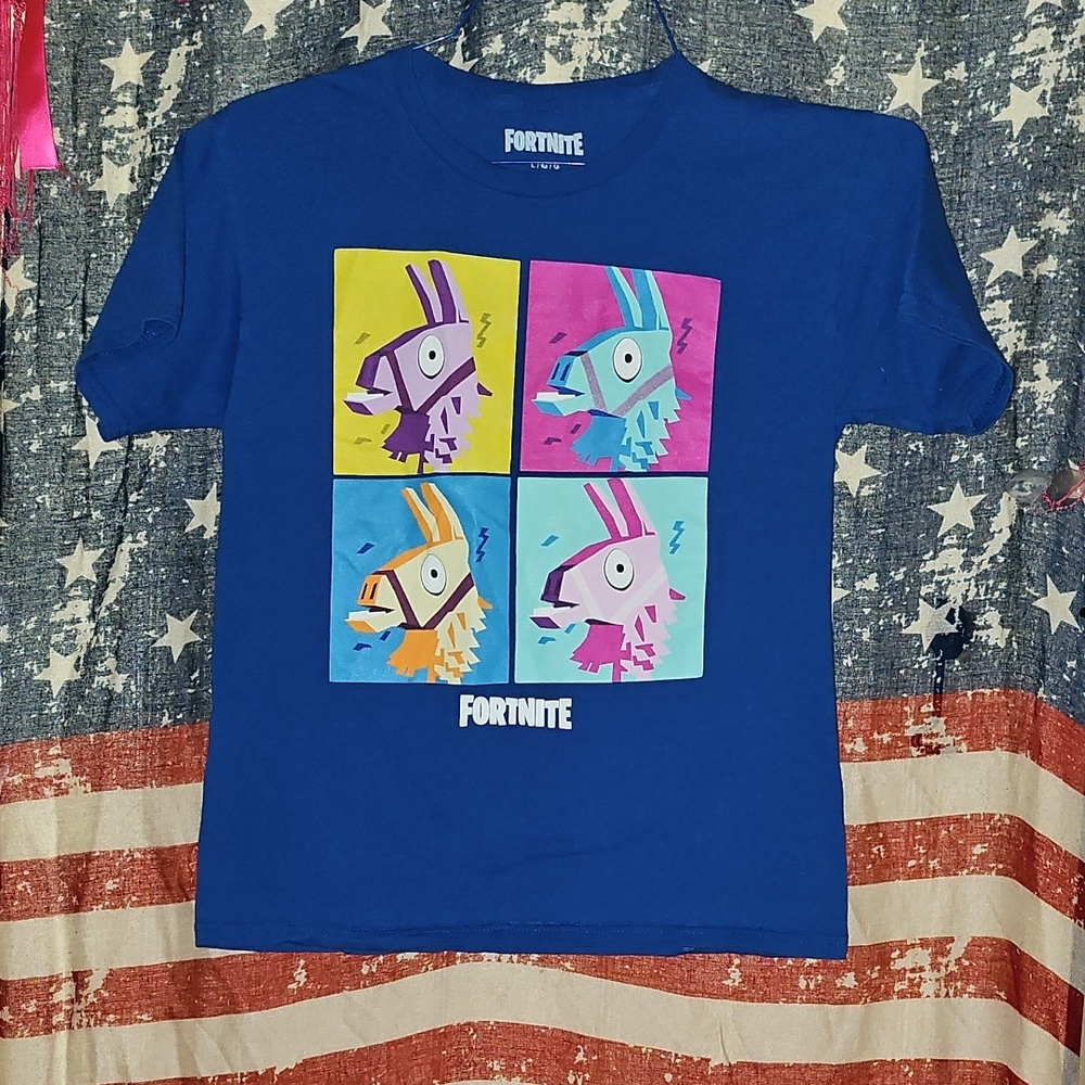EUC Youth Fortnite Llama Blue T-Shirt with Colorful Llama Print